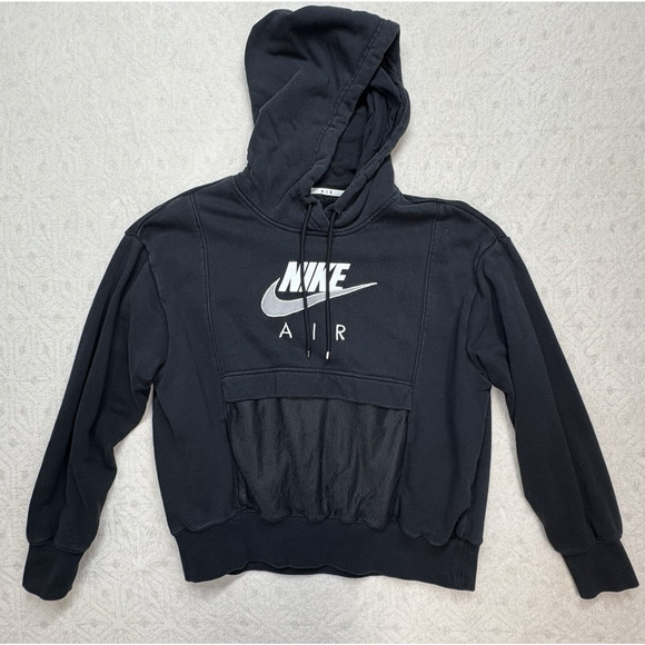 Nike Air Pullover Hoodie Women Size M Black / White Style CZ8620-010 Mesh/Cotton - Picture 1 of 6